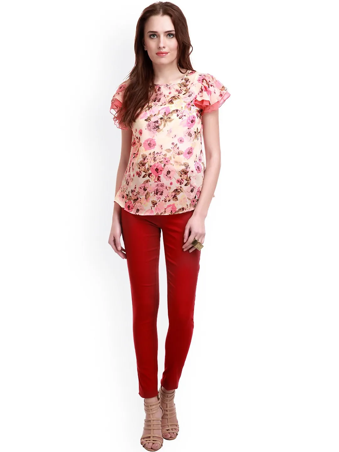 Angel Sleeves Pink Floral Top
