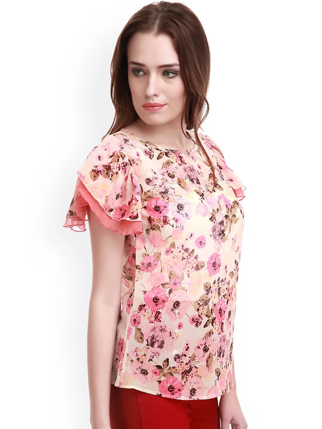 Angel Sleeves Pink Floral Top