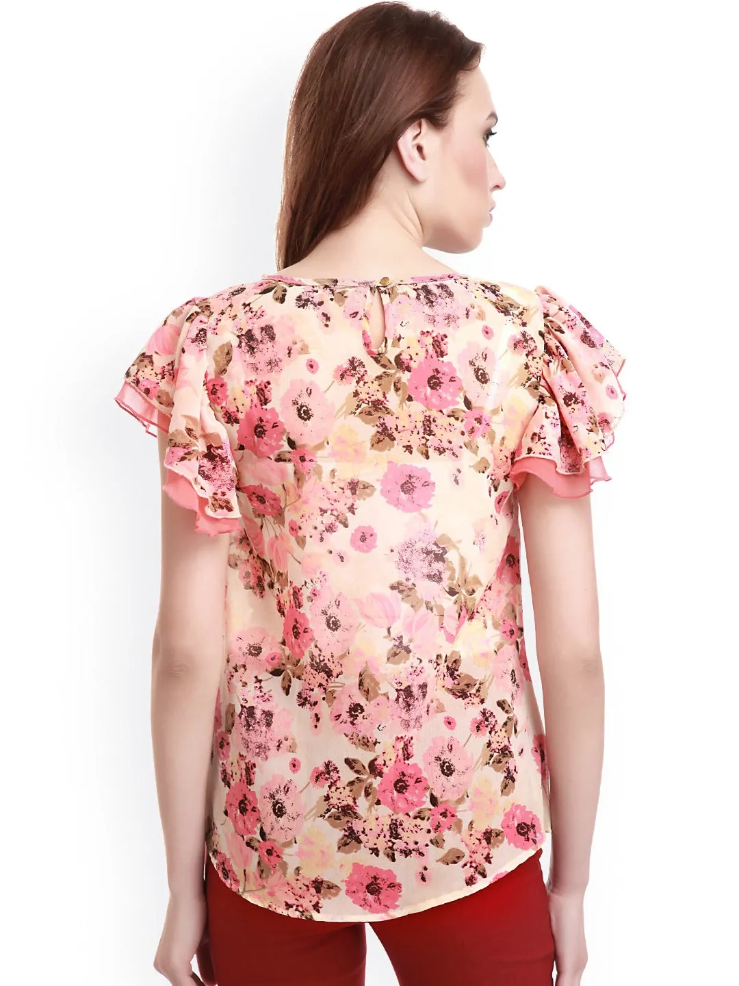 Angel Sleeves Pink Floral Top