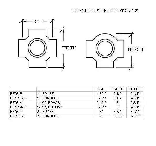 Ball Side Outlet Cross for 1-1/2" Tubing