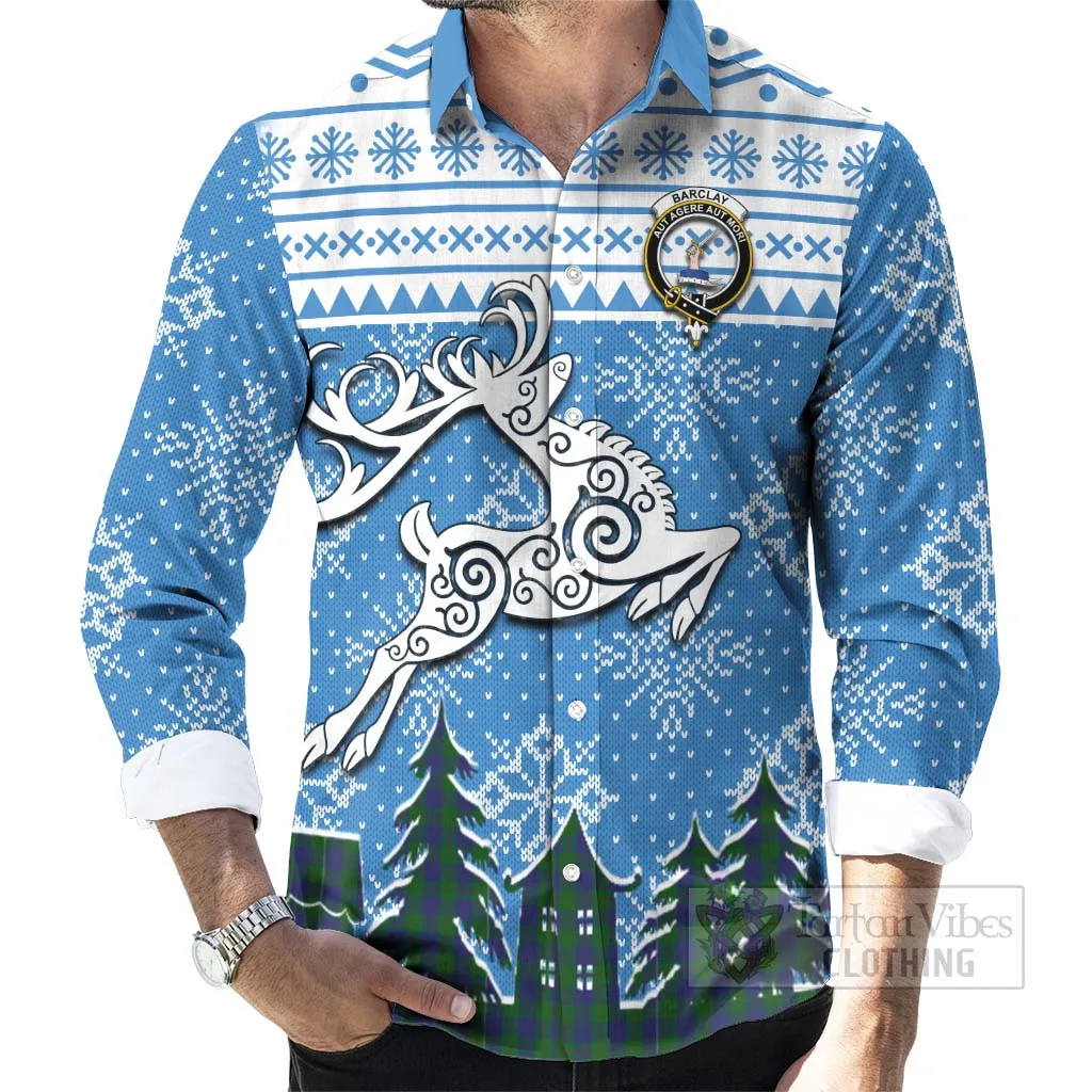 Barclay Clan Christmas Long Sleeve Button Shirt Celtic Reindeer Style