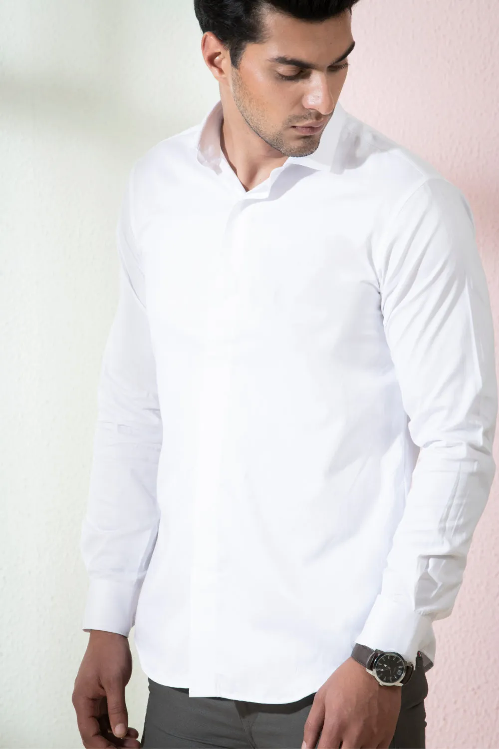 Bianco Designer Men's Solid White Shirt by Hilo Designs