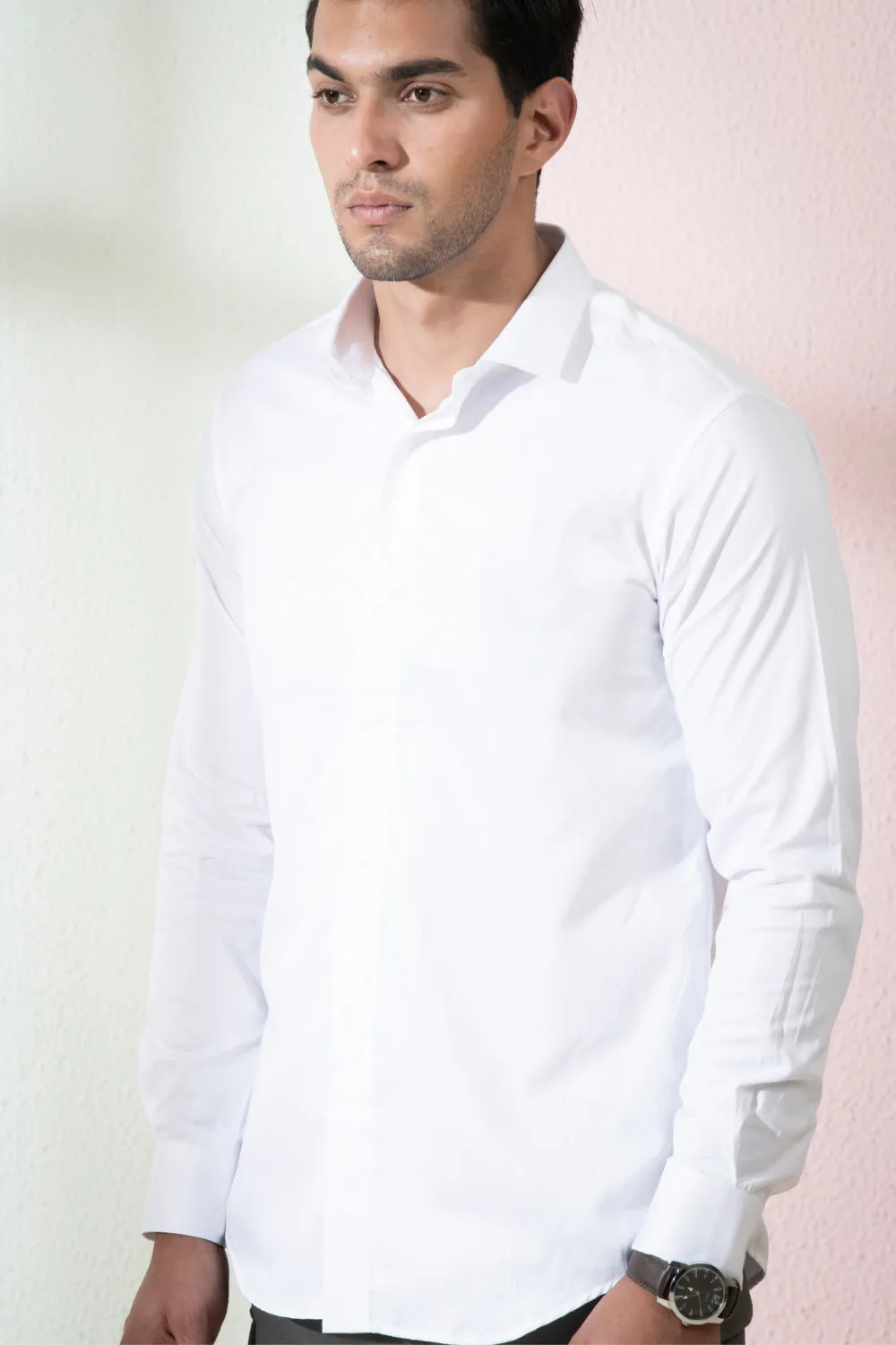 Bianco Designer Men's Solid White Shirt by Hilo Designs