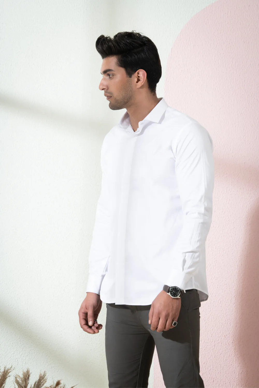 Bianco Designer Men's Solid White Shirt by Hilo Designs
