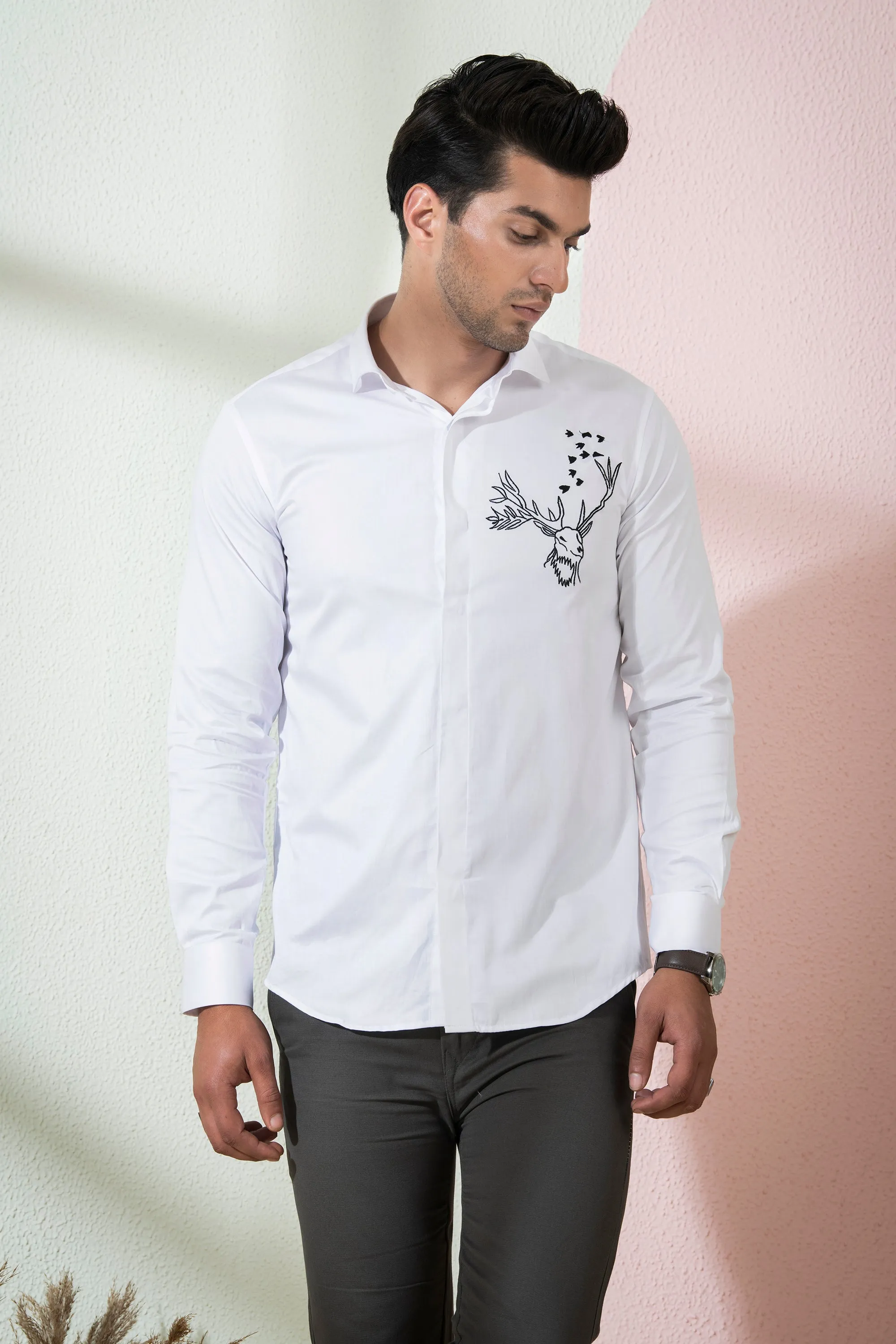 Bianco Reindeer Designer Men's Shirt by Hilo Designs