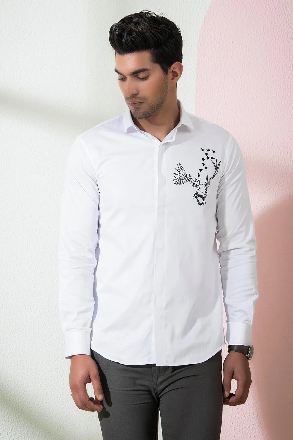 Bianco Reindeer Designer Men's Shirt by Hilo Designs