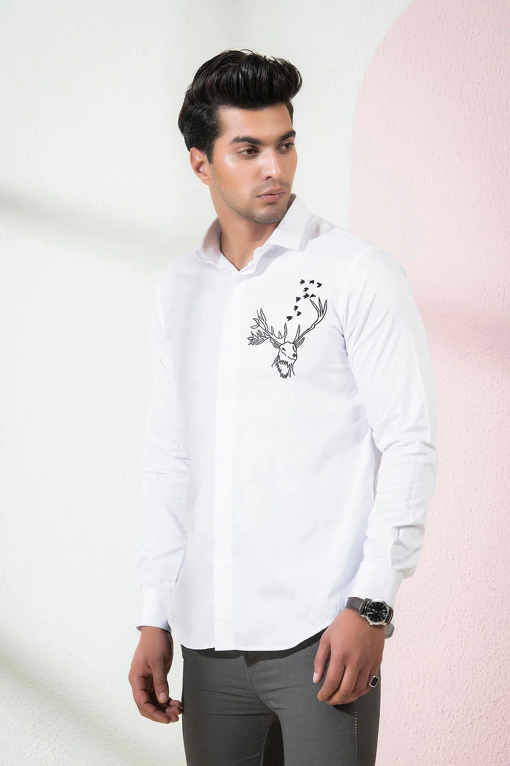 Bianco Reindeer Designer Men's Shirt by Hilo Designs