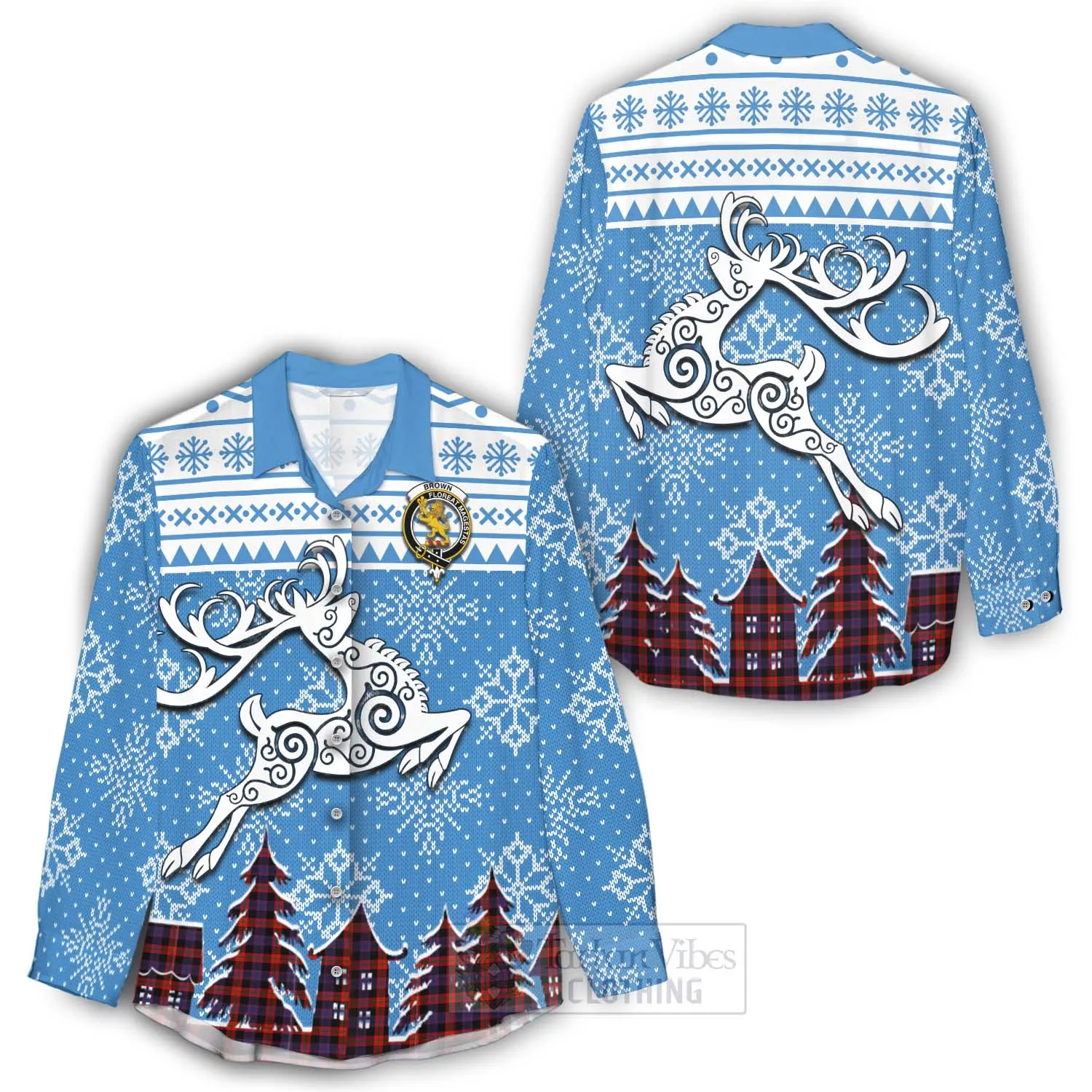 Brown (Broun) Clan Christmas Women's Casual Shirt Celtic Reindeer Style