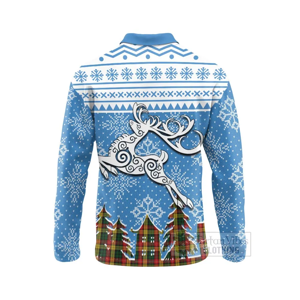Buchanan Clan Christmas Long Sleeve Polo Shirt Celtic Reindeer Style