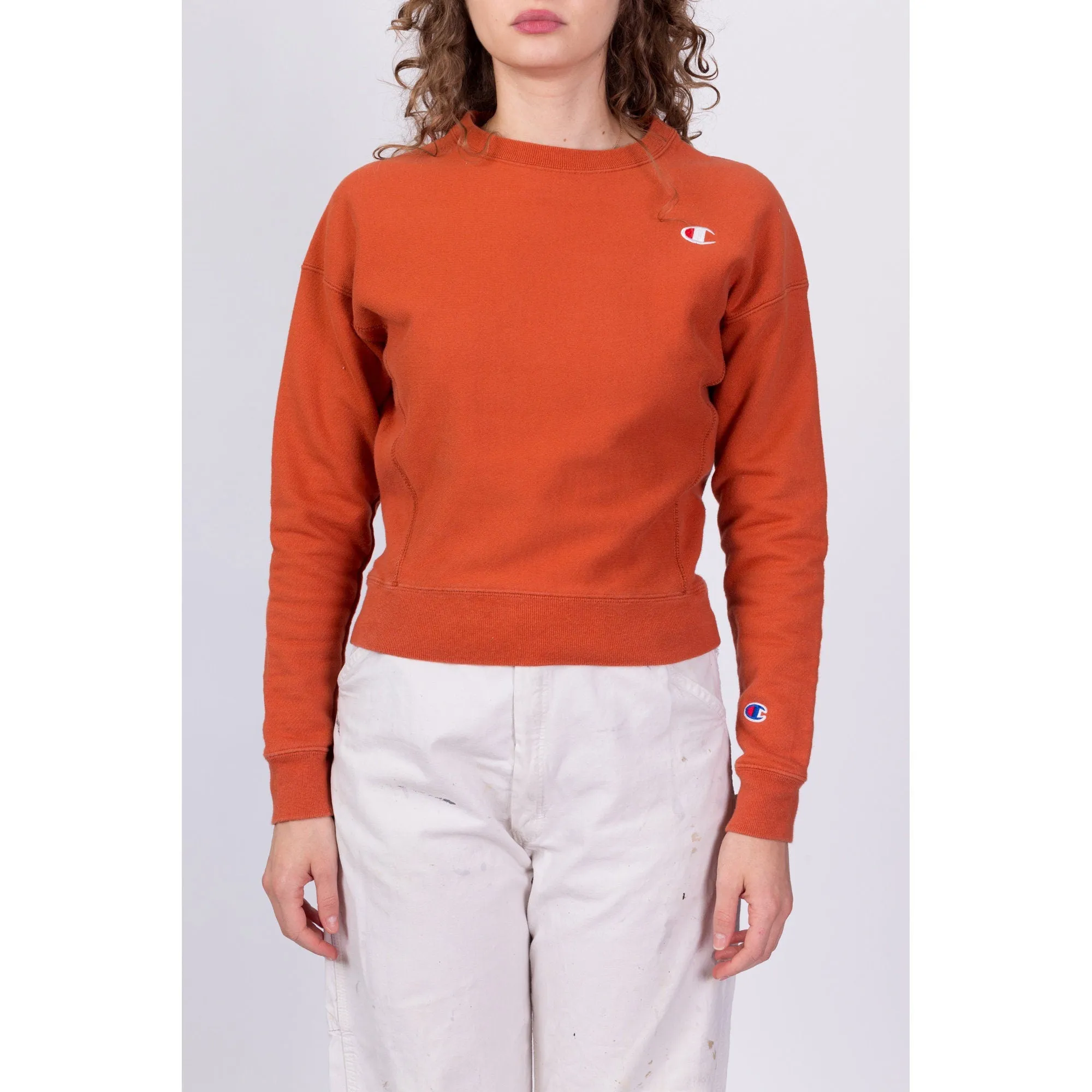 Champion Reverse Weave Orange Cropped Sweatshirt - Extra Small