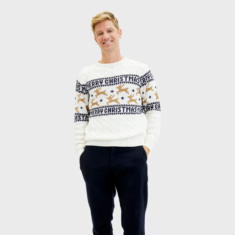 Classic Christmas Sweater for Men with Reindeer Detail