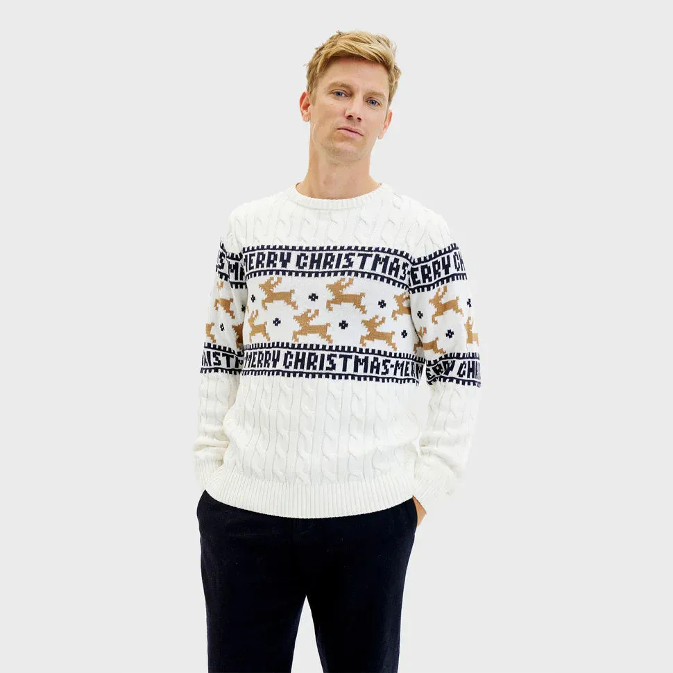 Classic Christmas Sweater for Men with Reindeer Detail