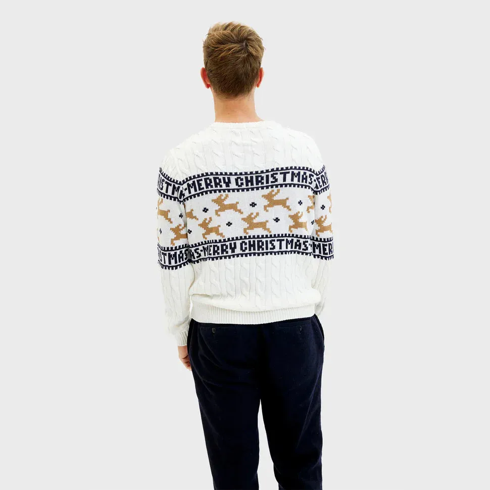 Classic Christmas Sweater for Men with Reindeer Detail