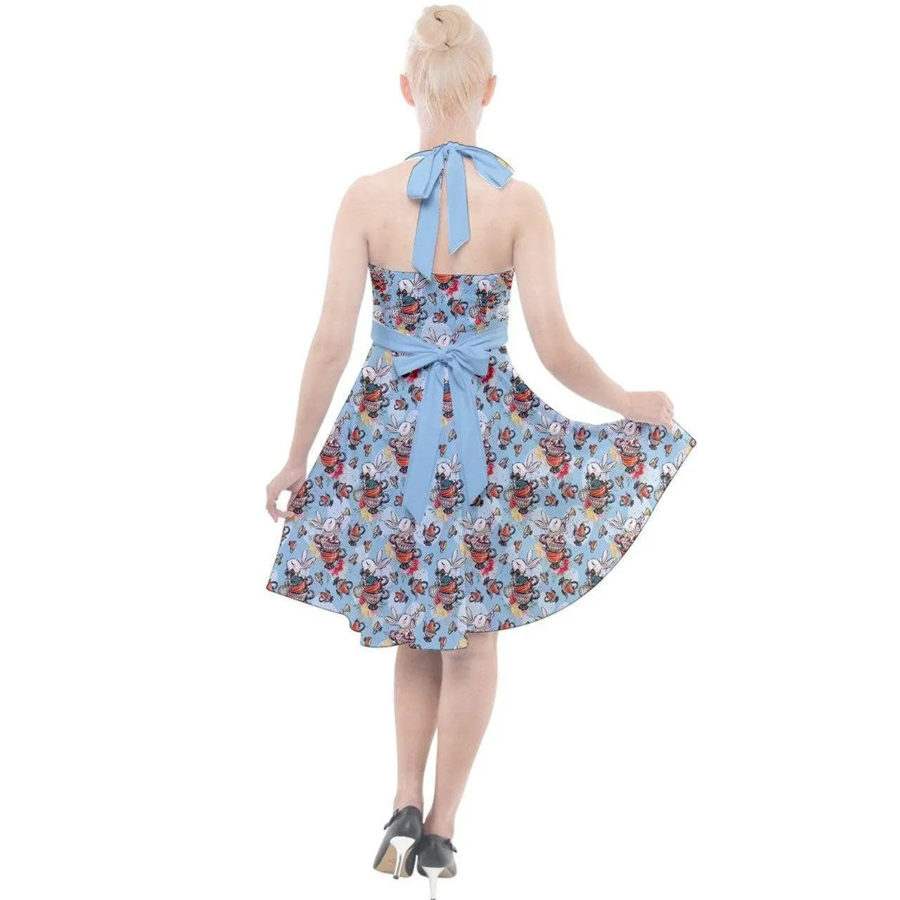 Down the Rabbit Hole Halter Party Swing Dress