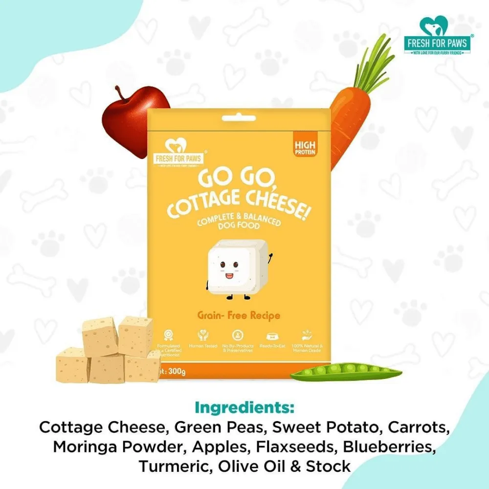 Healing Leaf Hemp Hearts for Pets and Fresh For Paws Go Go Cottage Cheese Dog Wet Food Combo