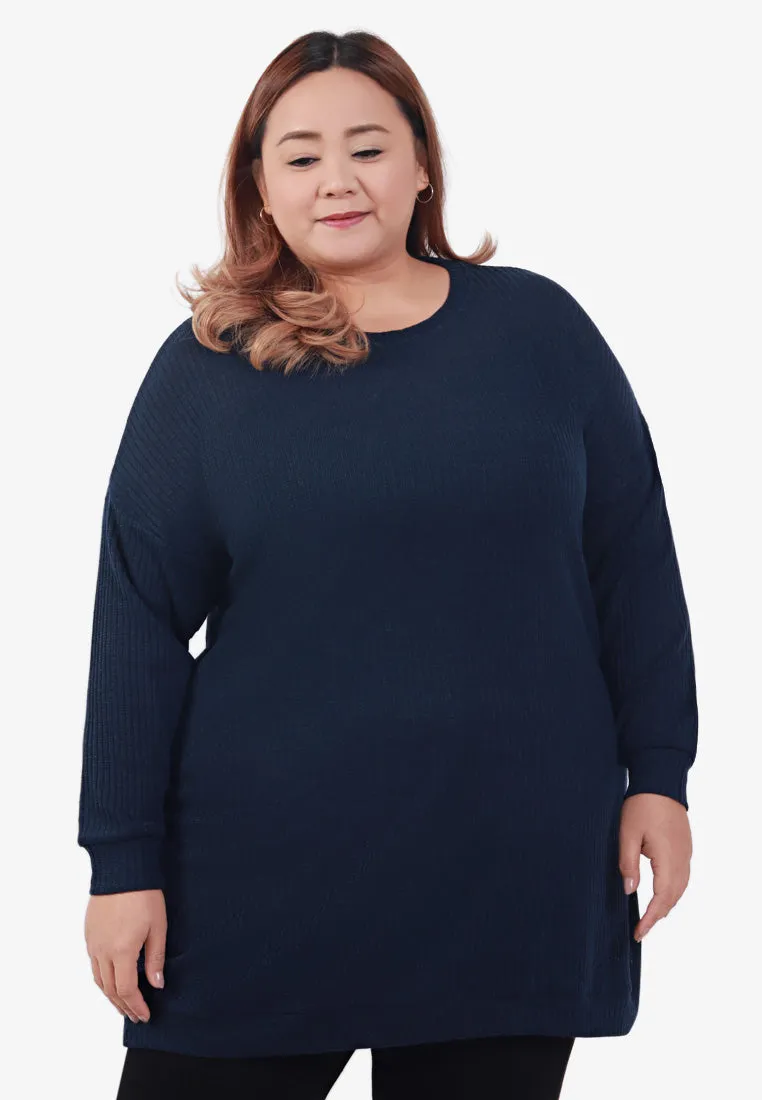 Kreely Long Minimalist Knitted Top - Navy Blue