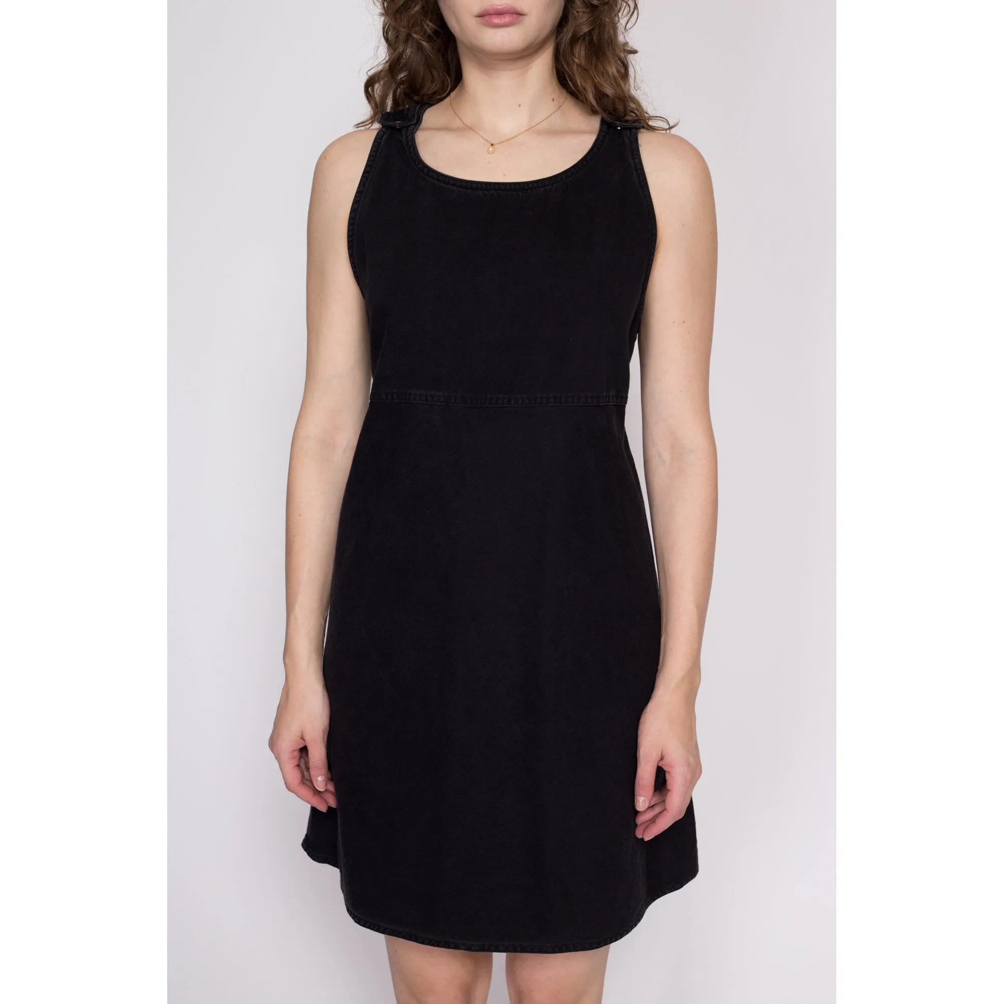 Large 90s Black Mini Pinafore Dress