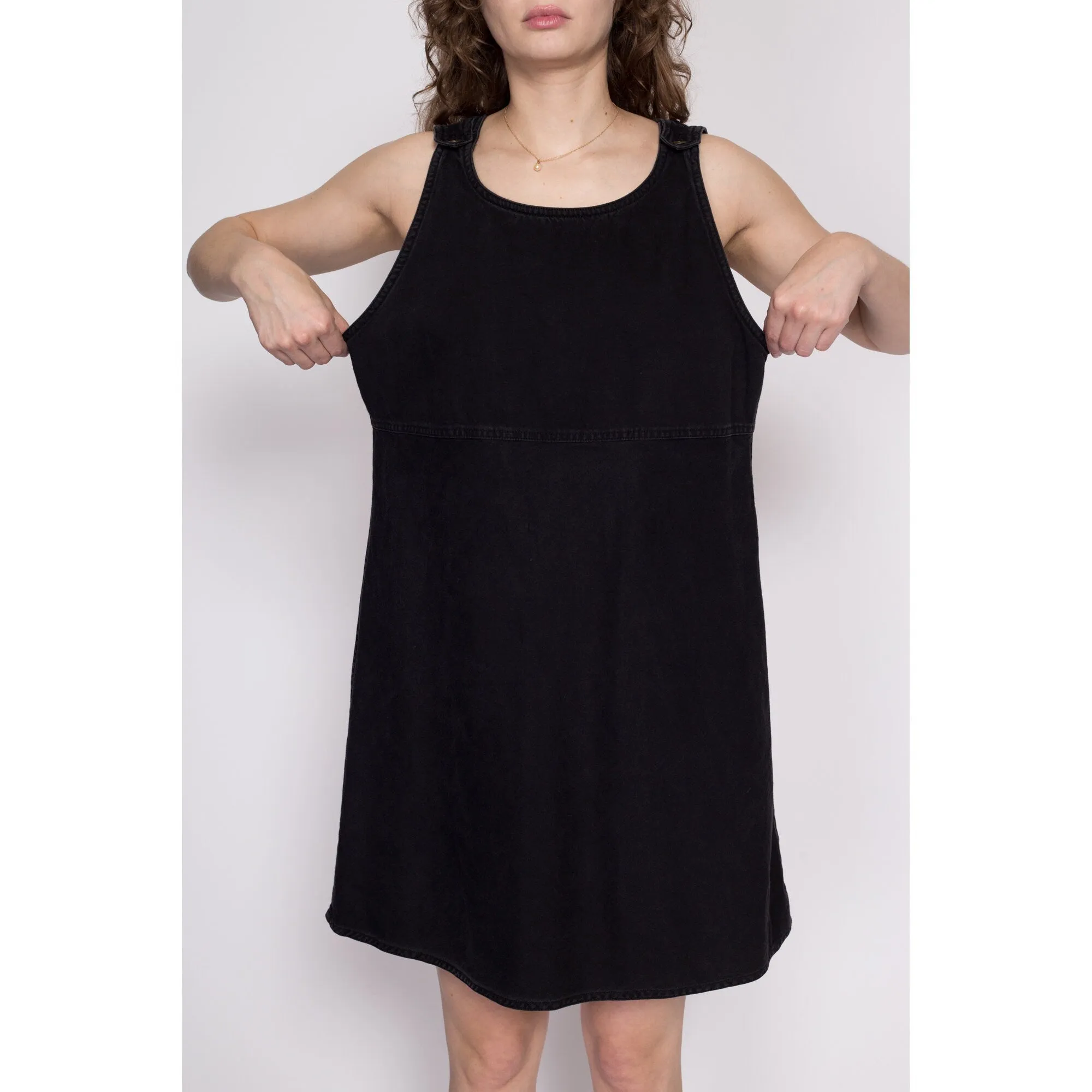 Large 90s Black Mini Pinafore Dress