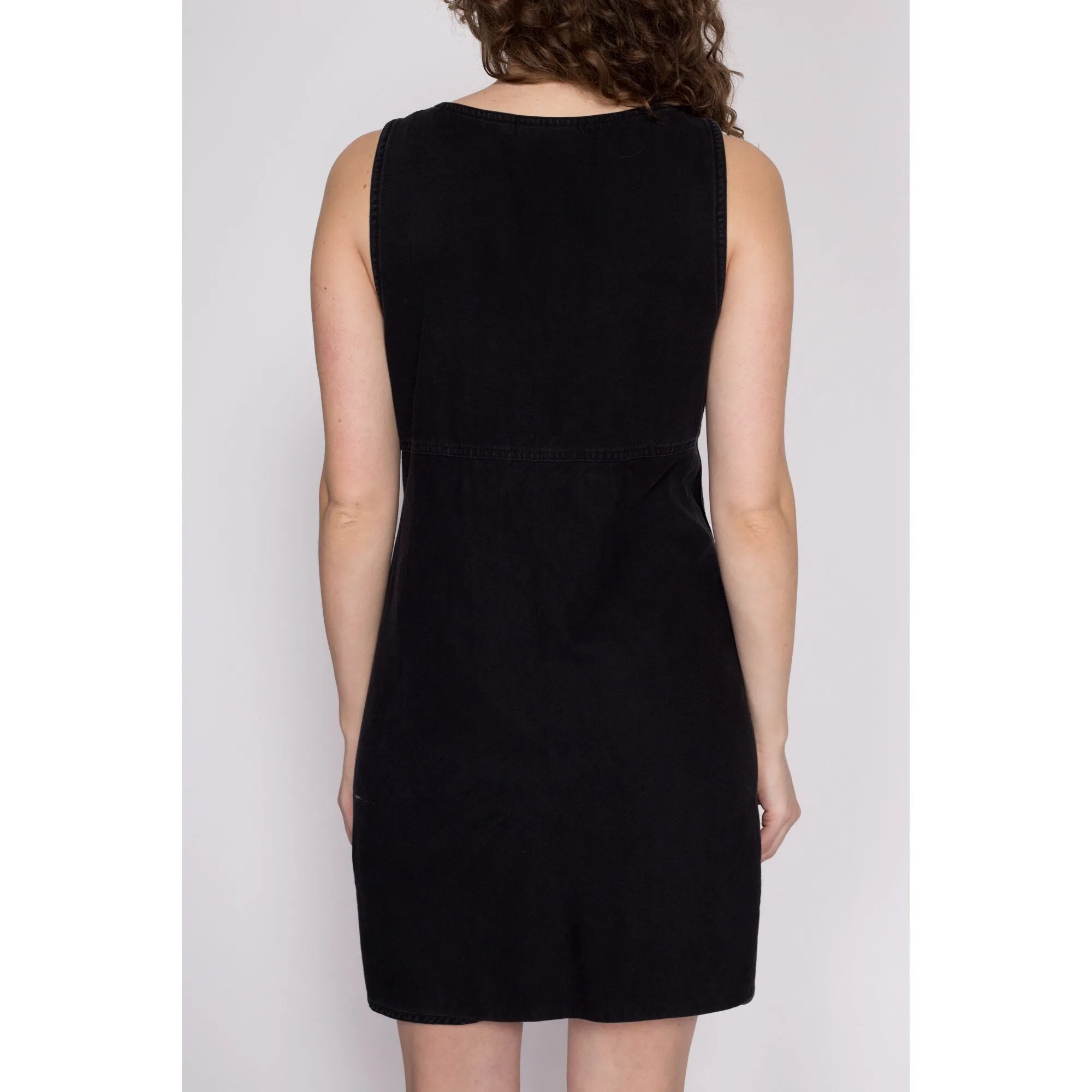 Large 90s Black Mini Pinafore Dress