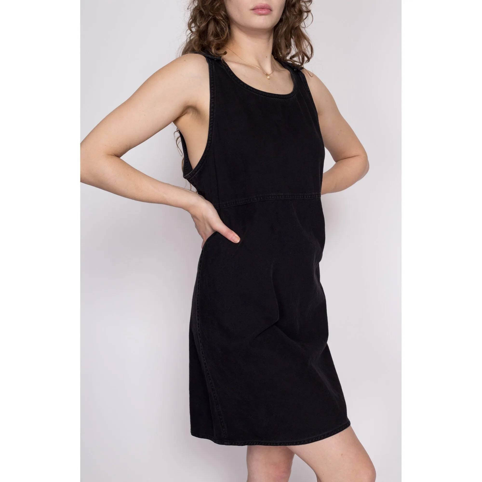 Large 90s Black Mini Pinafore Dress