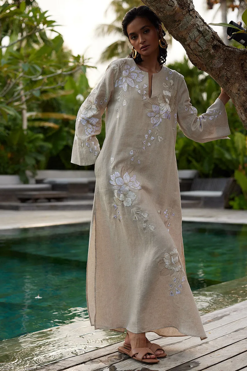 Linen Embroidered Slit Caftan