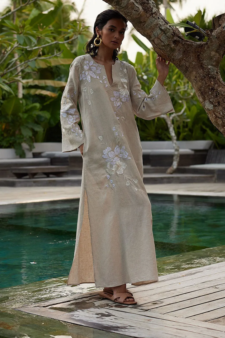 Linen Embroidered Slit Caftan