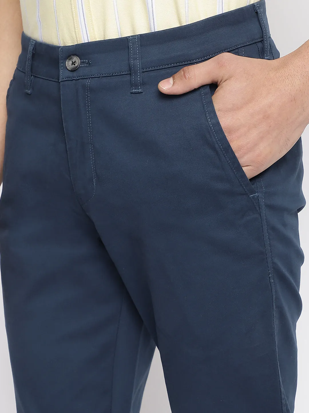 Men's Casual Flat front Blue  Trousers
