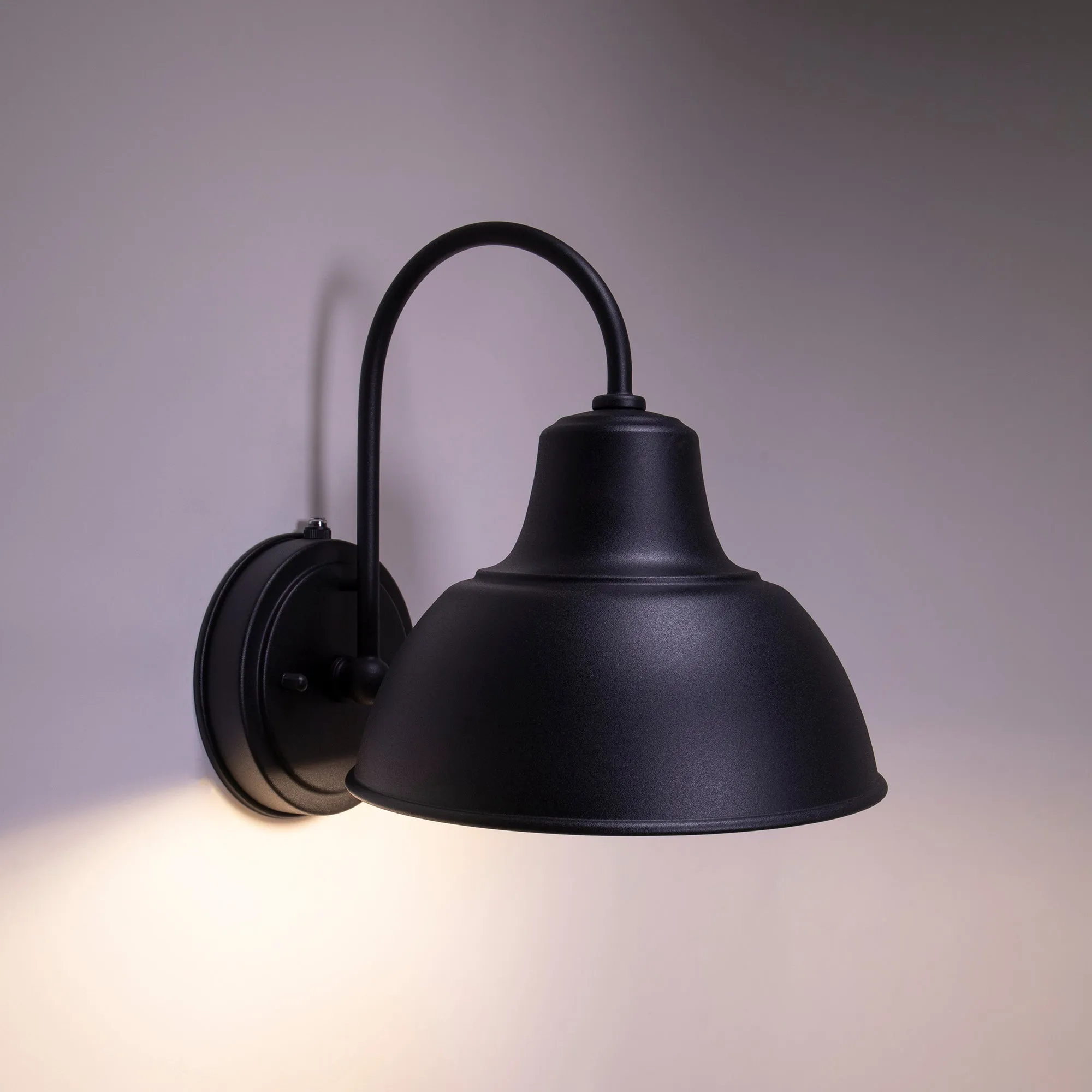 Oakhouse Dusk to Dawn 8.5” Barn Light or Farmhouse Wall Light, Wet Location, White Reflective Shade, Black, Galvanize or Rustic Bronze Finish Available