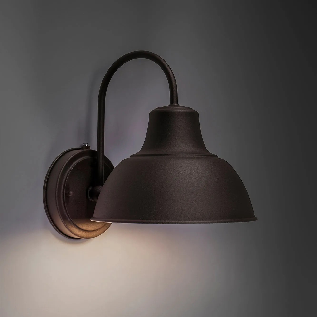 Oakhouse Dusk to Dawn 8.5” Barn Light or Farmhouse Wall Light, Wet Location, White Reflective Shade, Black, Galvanize or Rustic Bronze Finish Available