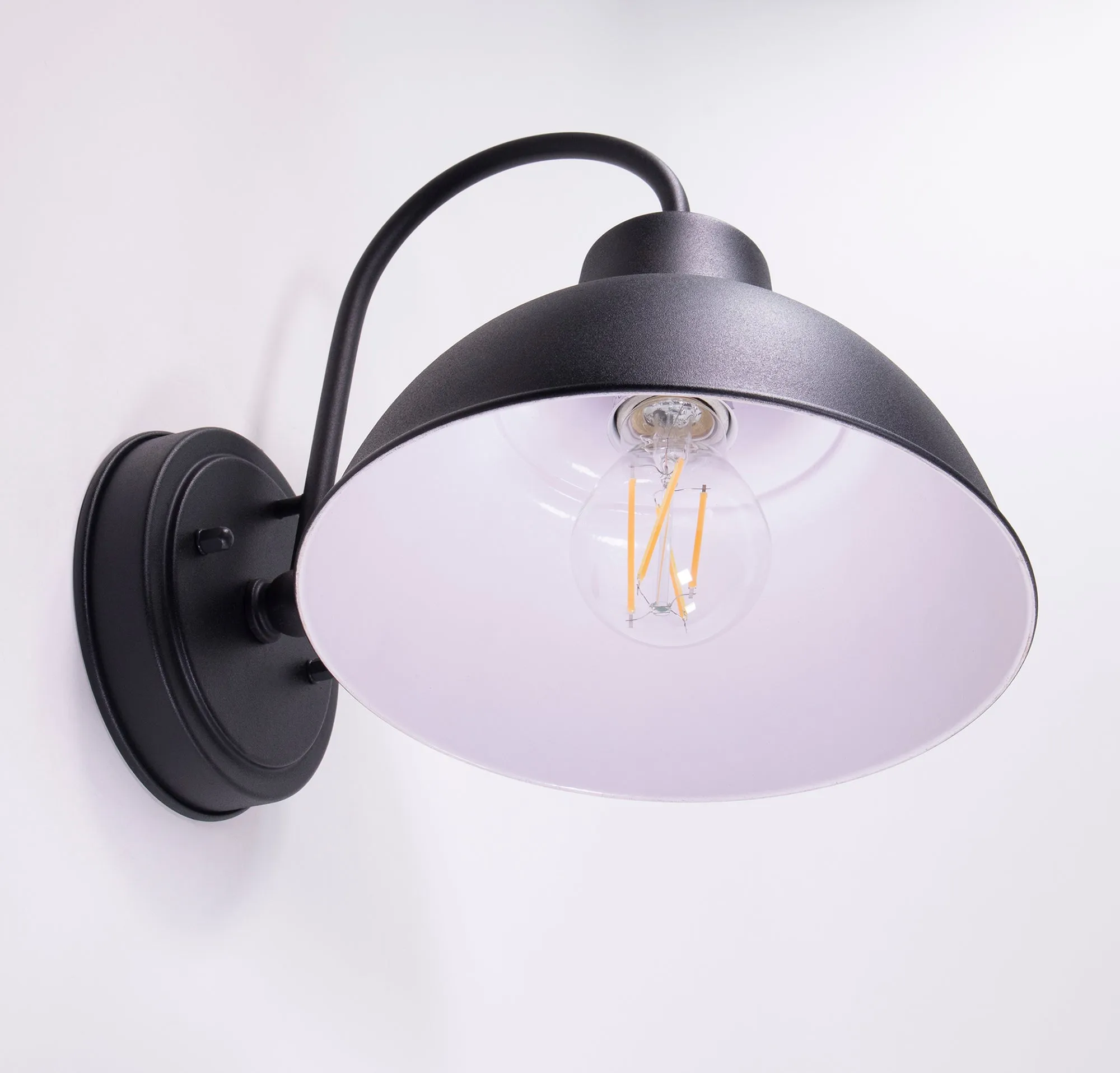 Oakhouse Dusk to Dawn 8.5” Barn Light or Farmhouse Wall Light, Wet Location, White Reflective Shade, Black, Galvanize or Rustic Bronze Finish Available