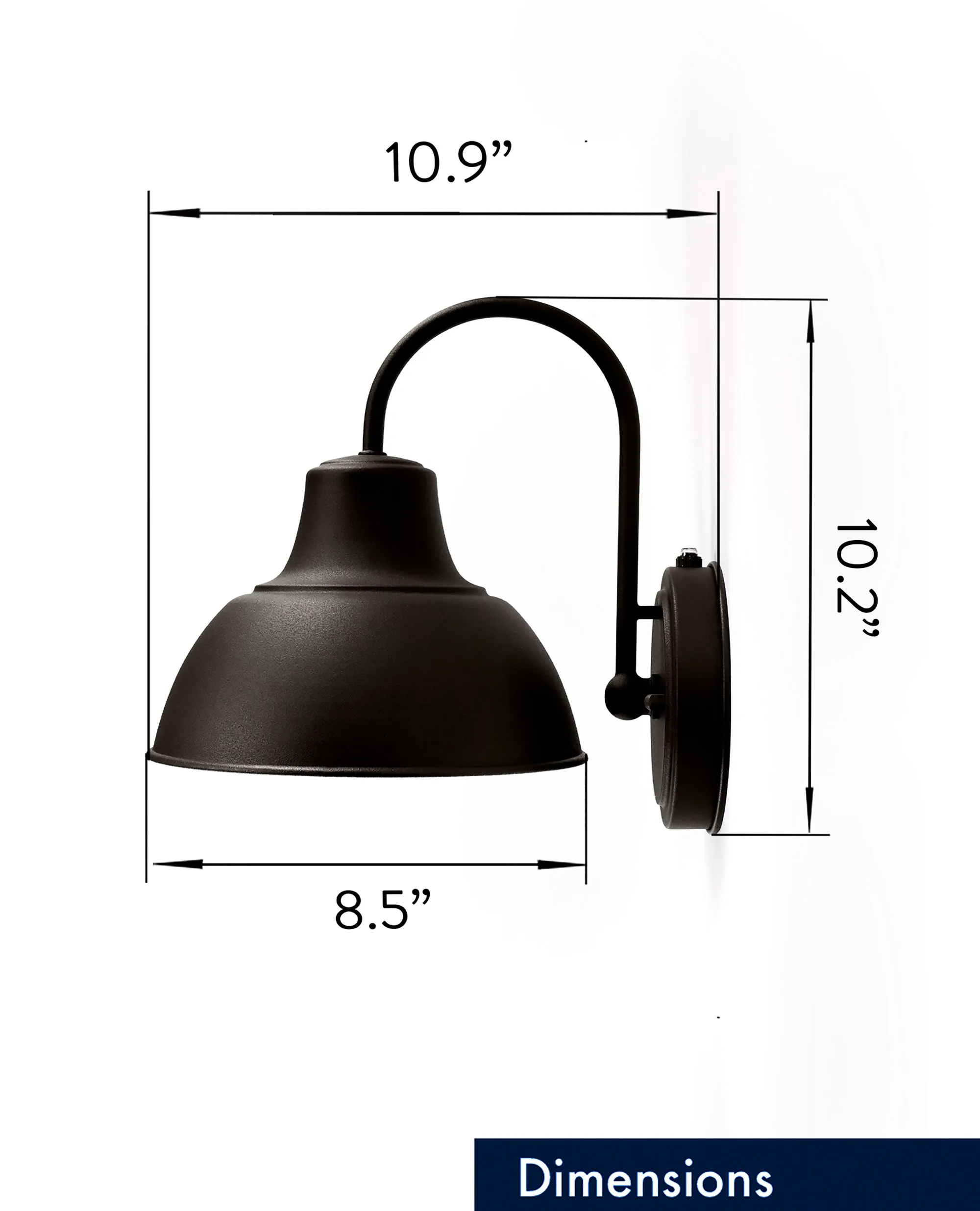 Oakhouse Dusk to Dawn 8.5” Barn Light or Farmhouse Wall Light, Wet Location, White Reflective Shade, Black, Galvanize or Rustic Bronze Finish Available