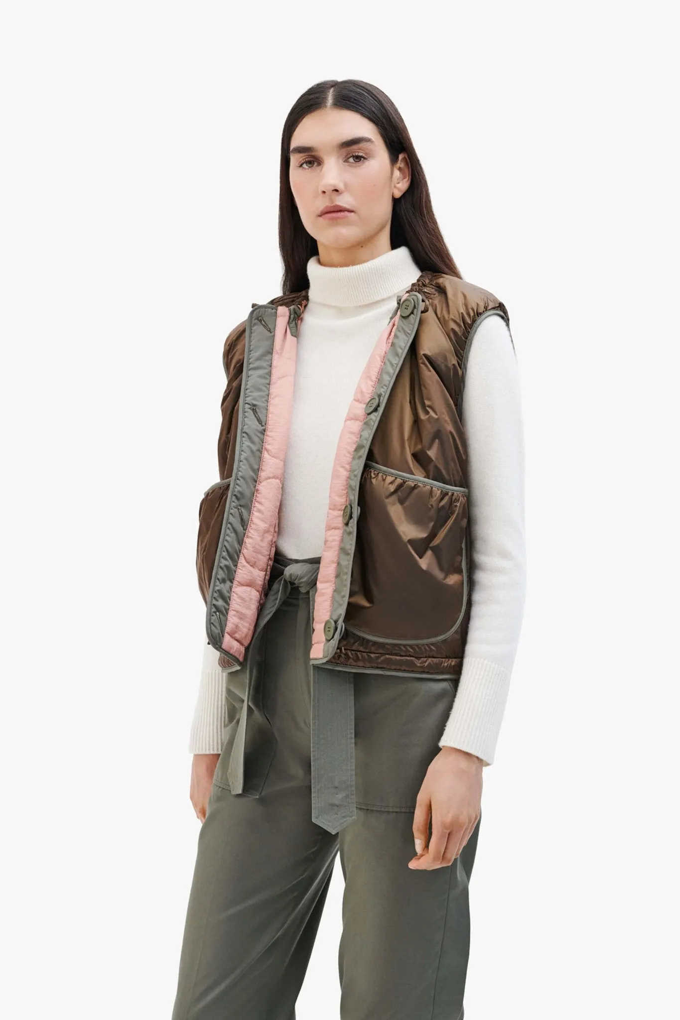 Parachute Quilt Vest - Bronze / Pale Pink