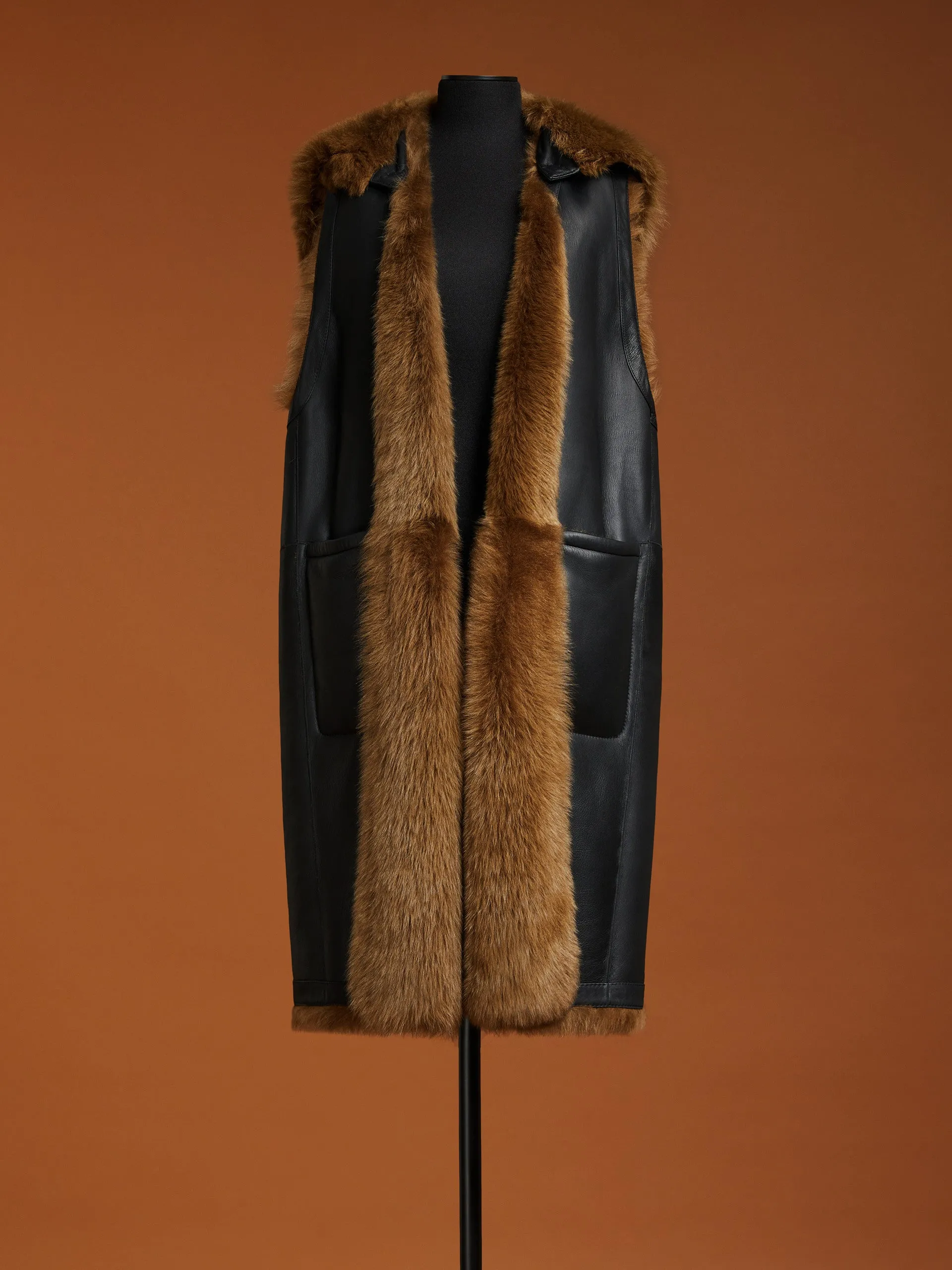 Reversible shearling gilet coat