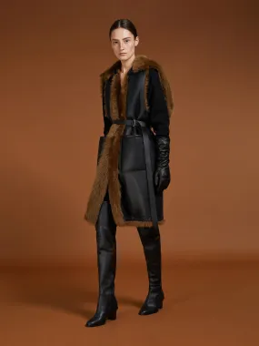 Reversible shearling gilet coat