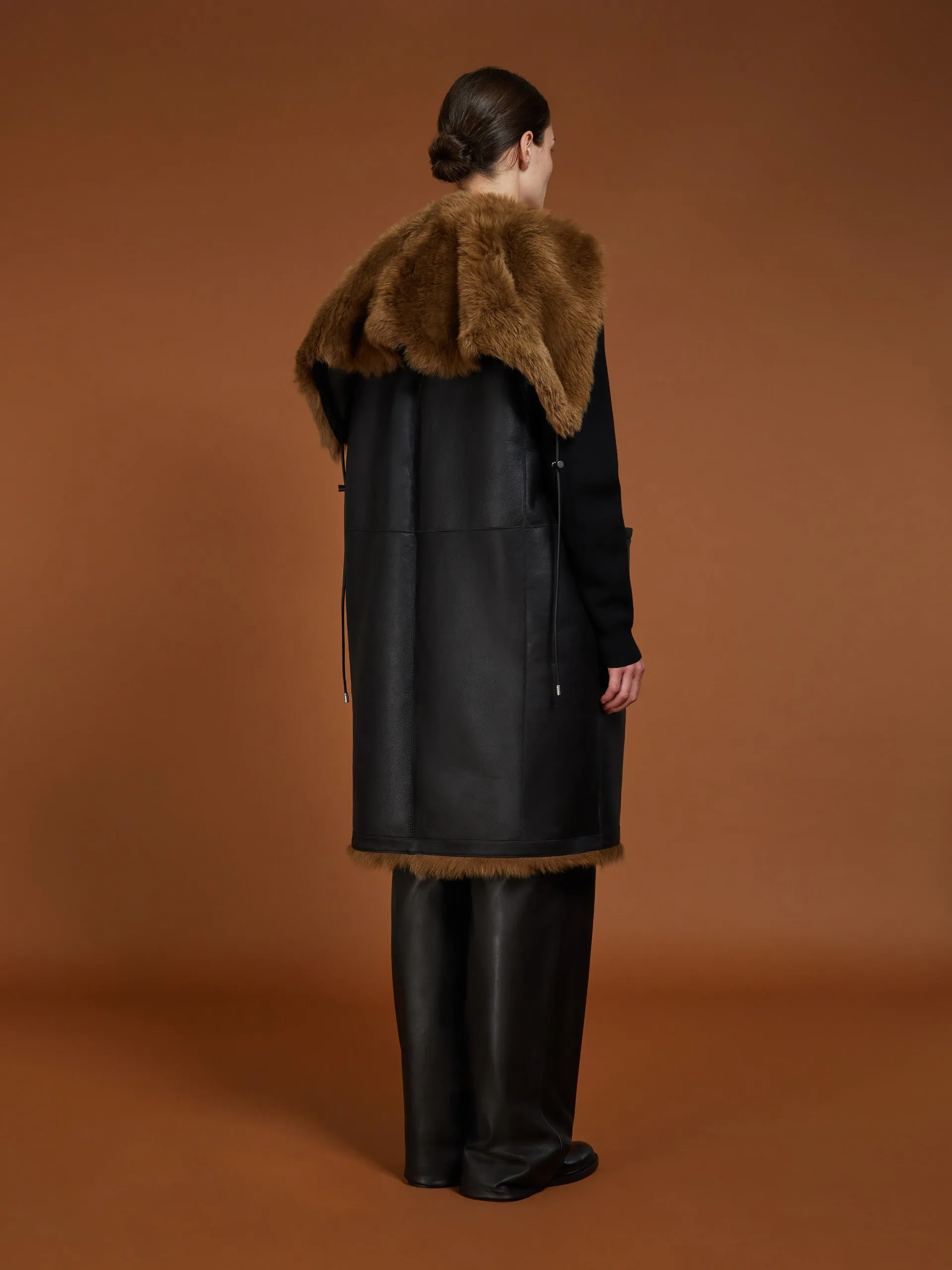 Reversible shearling gilet coat