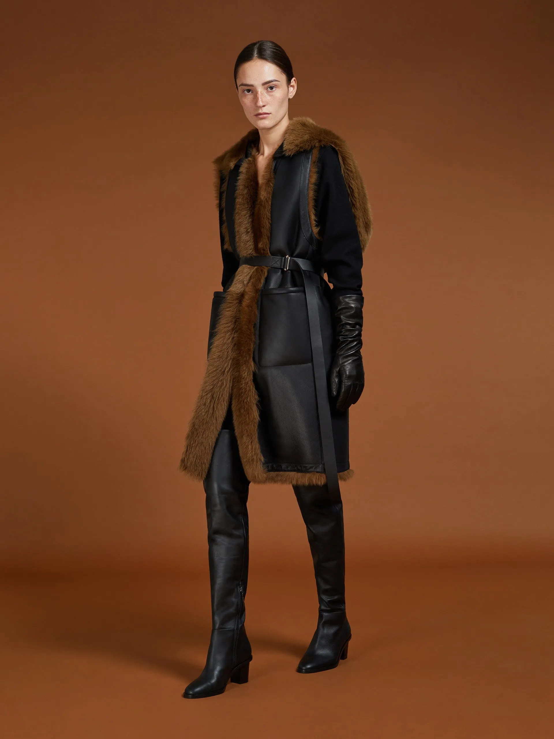 Reversible shearling gilet coat