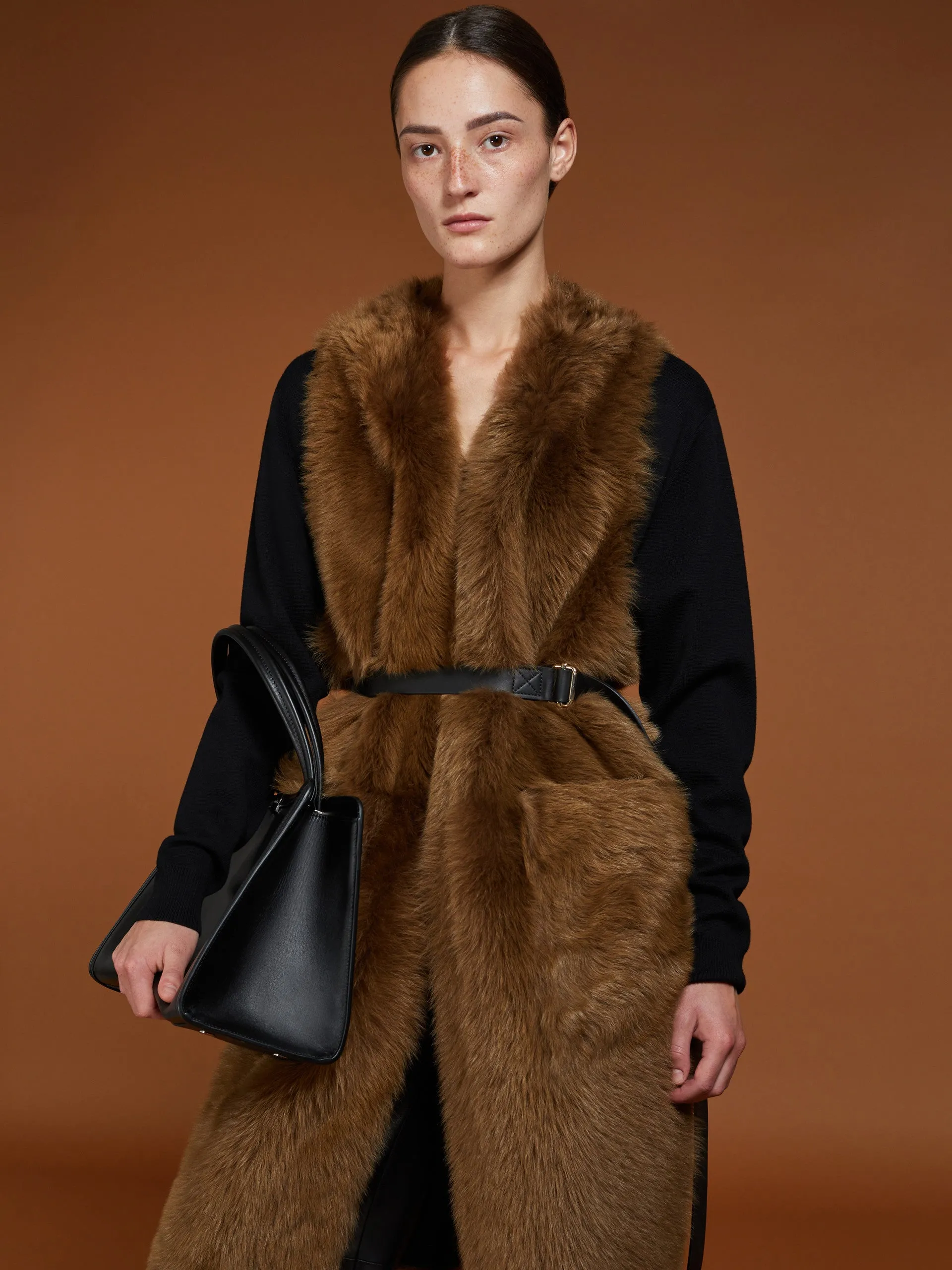 Reversible shearling gilet coat