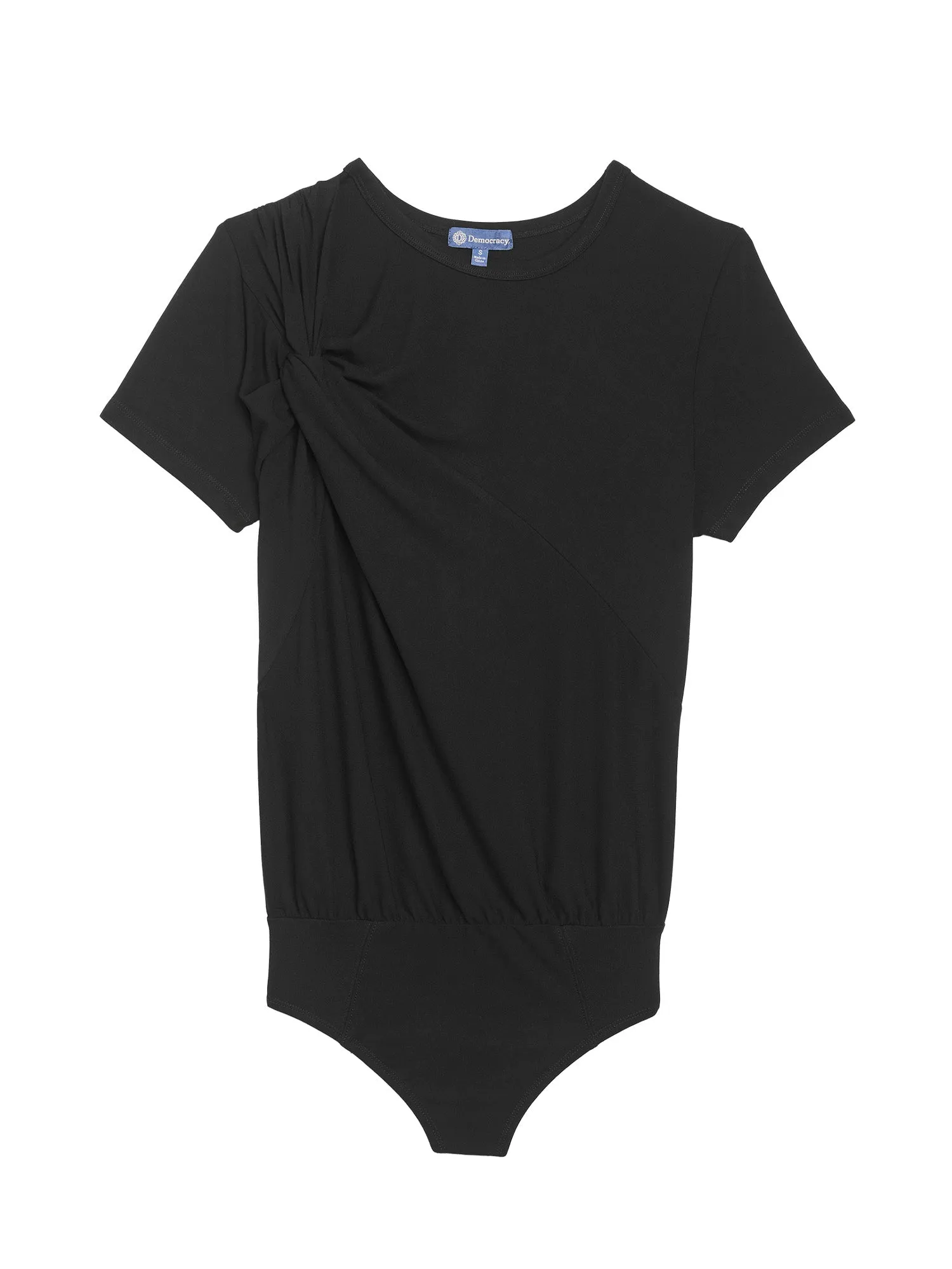 Short Sleeve Scoop Neck Asymmetrical Twist Knit Bodysuit