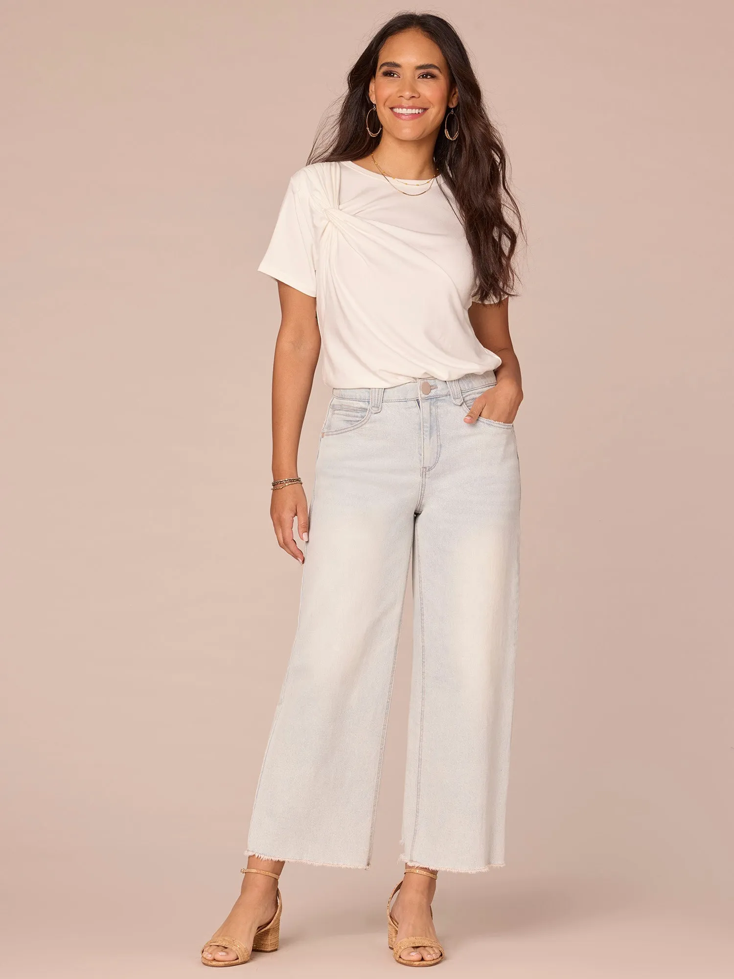 Short Sleeve Scoop Neck Asymmetrical Twist Knit Bodysuit