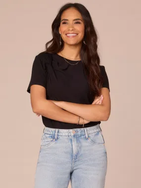 Short Sleeve Scoop Neck Asymmetrical Twist Knit Bodysuit