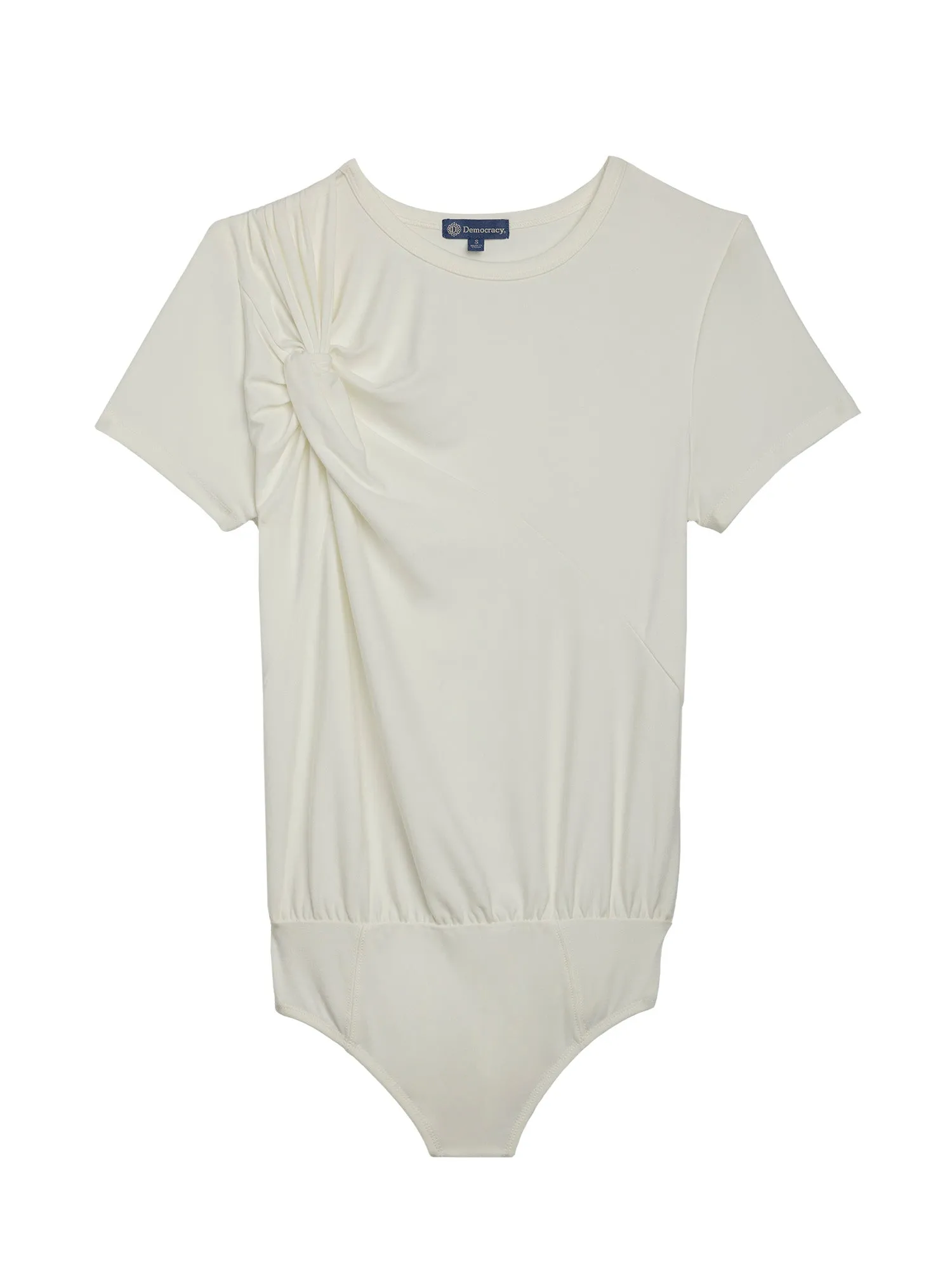 Short Sleeve Scoop Neck Asymmetrical Twist Knit Bodysuit
