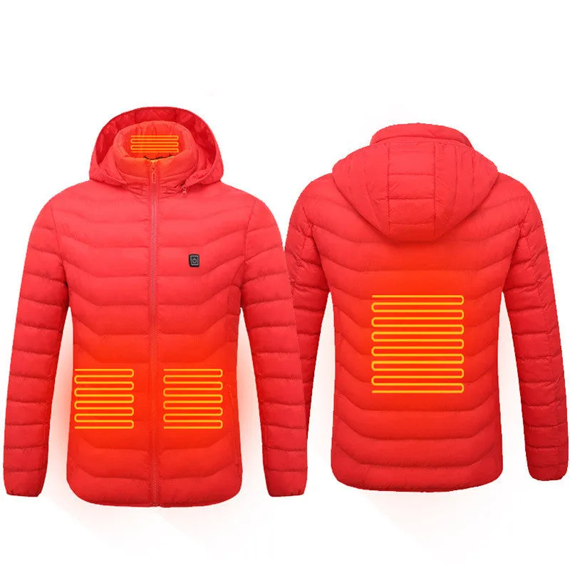 USB Heated Jacket – Electric Thermal Winter Coat with Removable Hood & 3-Level Heat Control