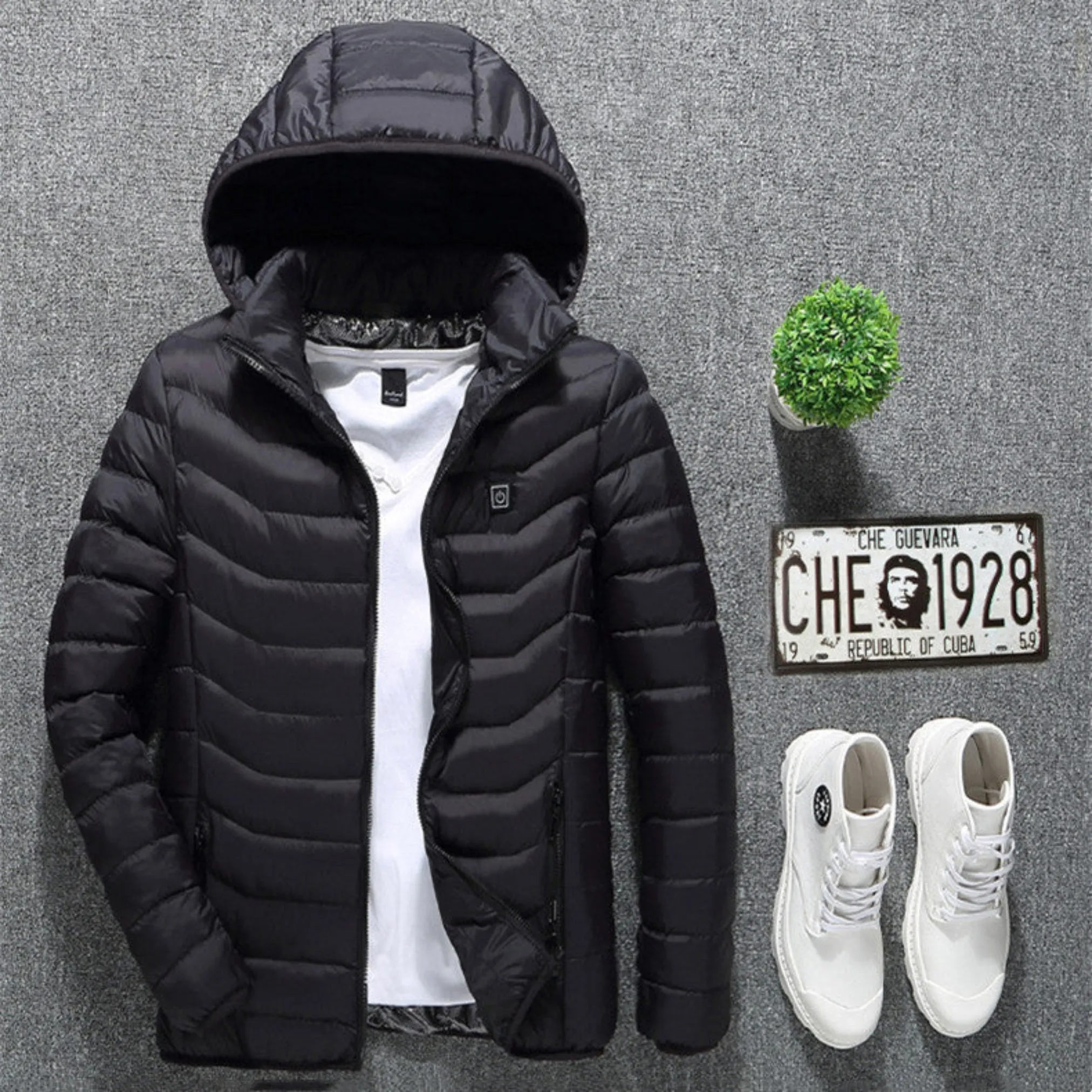 USB Heated Jacket – Electric Thermal Winter Coat with Removable Hood & 3-Level Heat Control